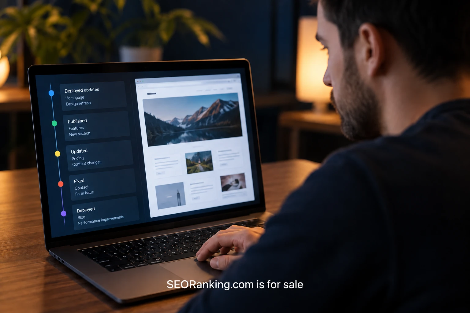 A website change record beside search performance charts
